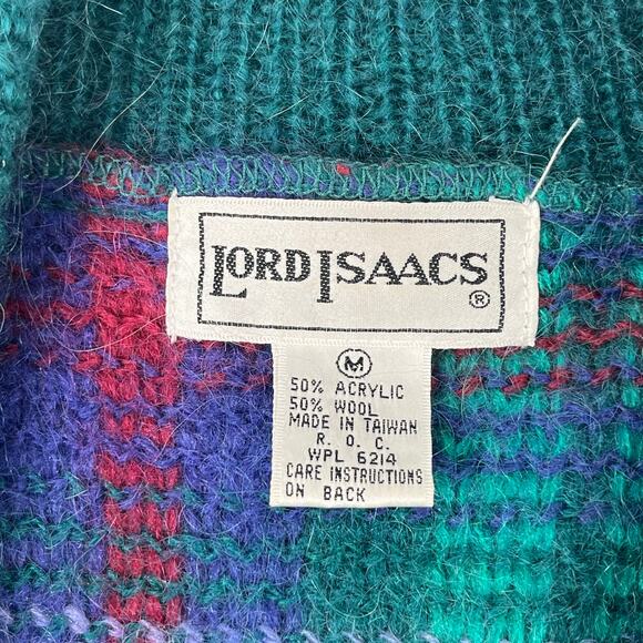 Vintage Lord Isaacs Plaid Button Front Long Sleeve Fuzzy Wool Blend Cardigan Med - Picture 3 of 9